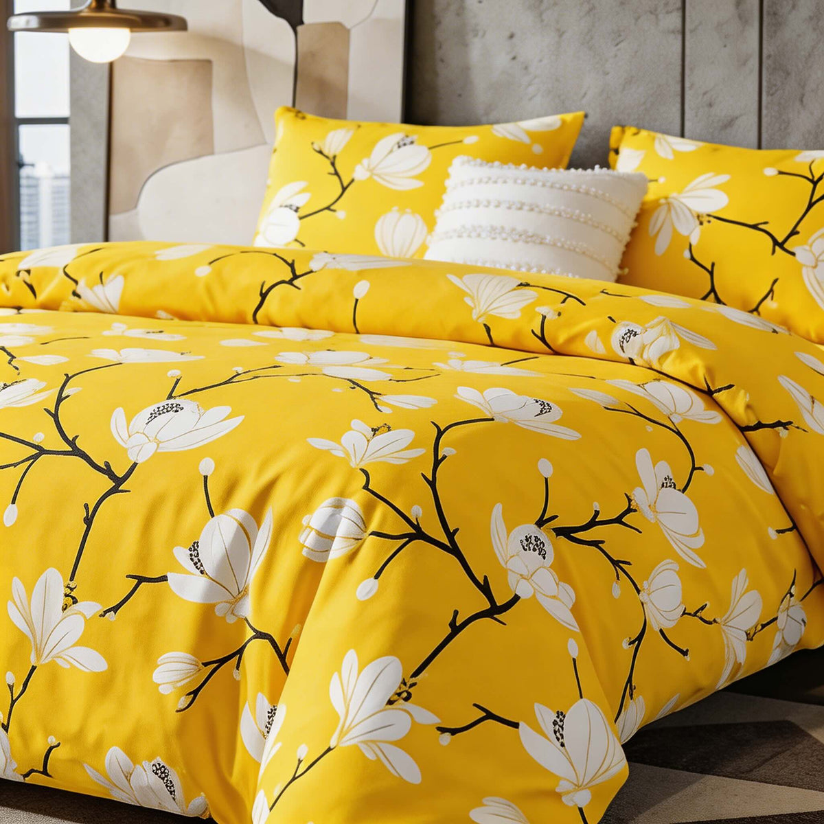 Vibrant Floral Microfiber Quilt Cover Set with Pillowcases