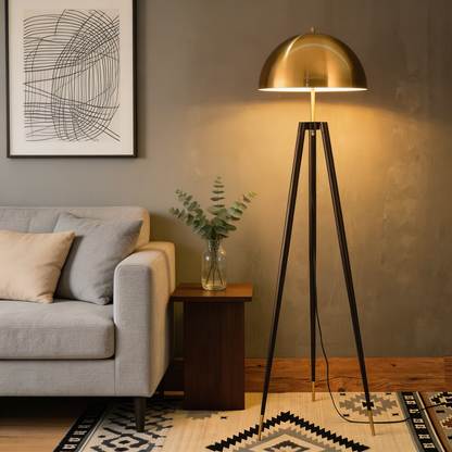 Tripod Floor Lamp Gold Iron Mushroom LED Light