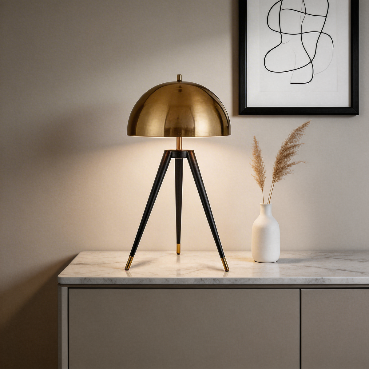 Tripod Floor Lamp Gold Iron Mushroom LED Light