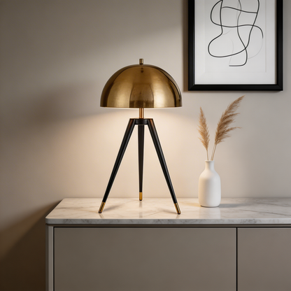 Tripod Floor Lamp Gold Iron Mushroom LED Light