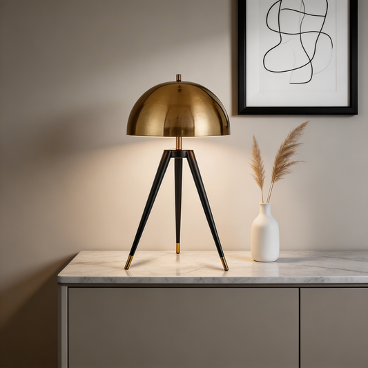 Tripod Floor Lamp Gold Iron Mushroom LED Light