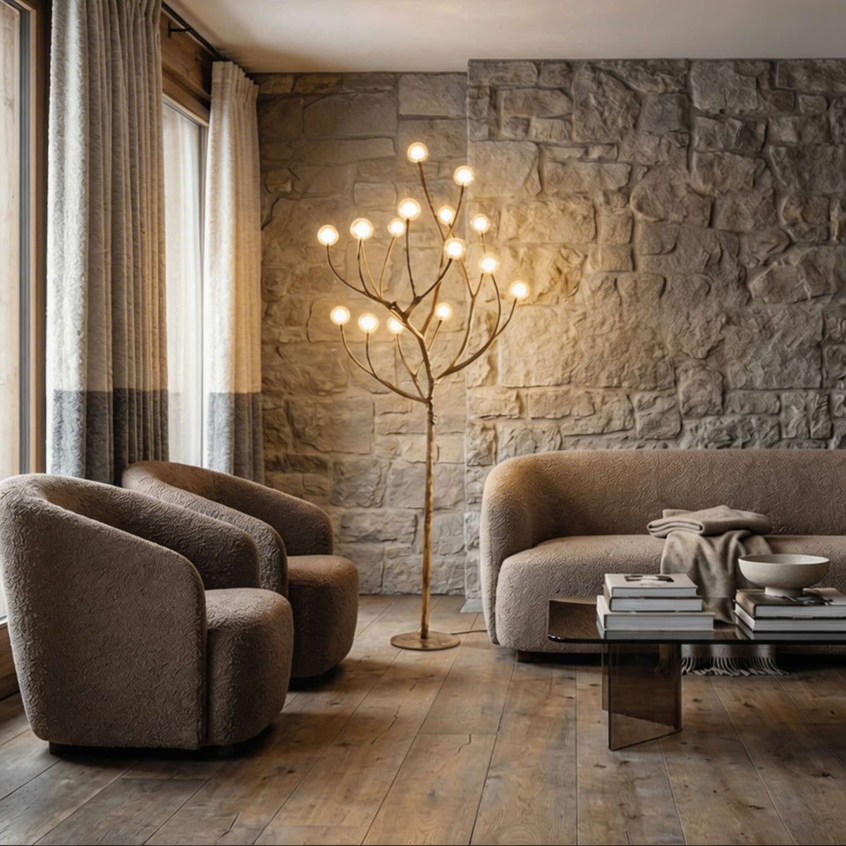 Tree Branch Floor Lamp Resin Glass LED Rustic Nordic