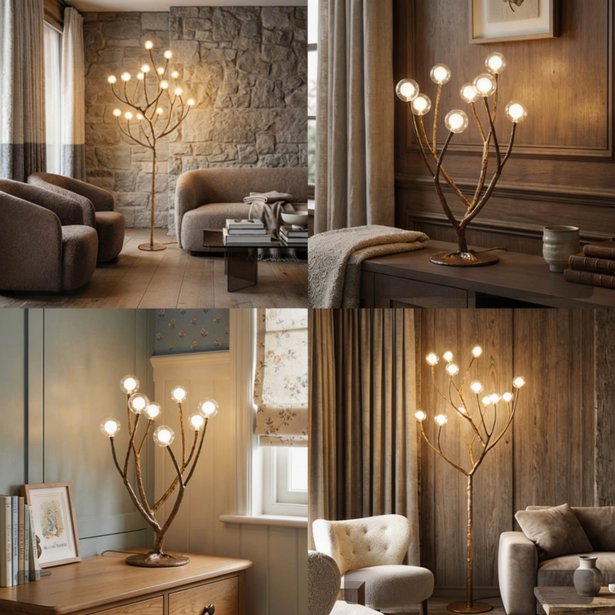 Tree Branch Floor Lamp Resin Glass LED Rustic Nordic