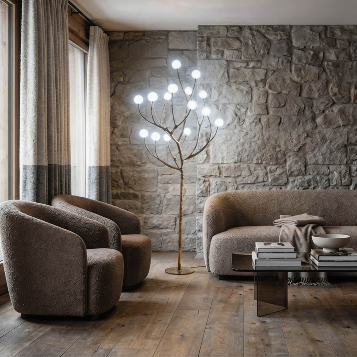 Tree Branch Floor Lamp Resin Glass LED Rustic Nordic