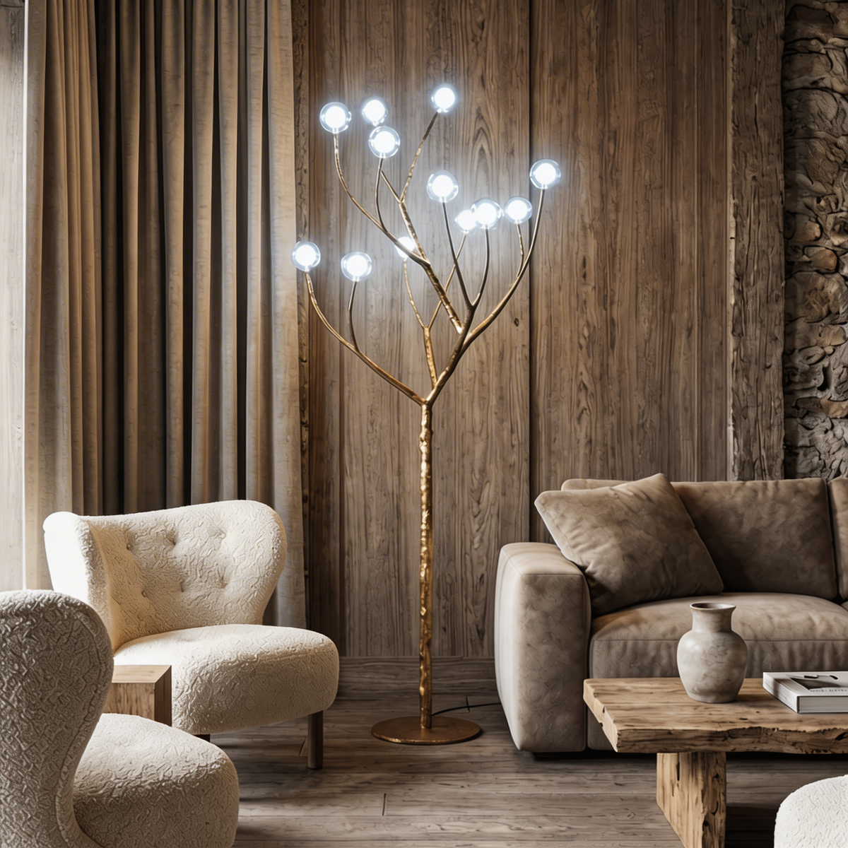Tree Branch Floor Lamp Resin Glass LED Rustic Nordic