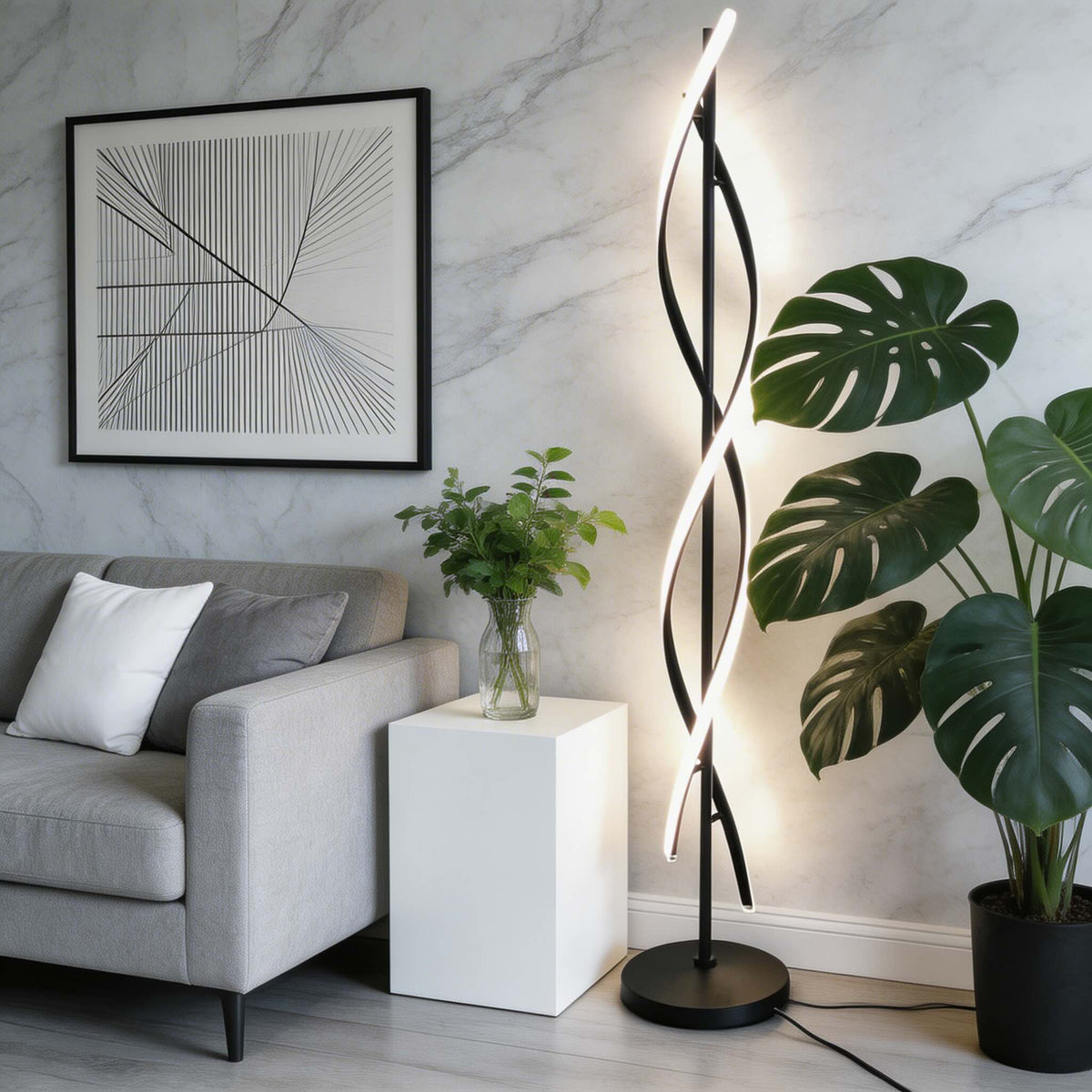 Spiral Aluminium Floor Lamp 360° LED Adjustable Light