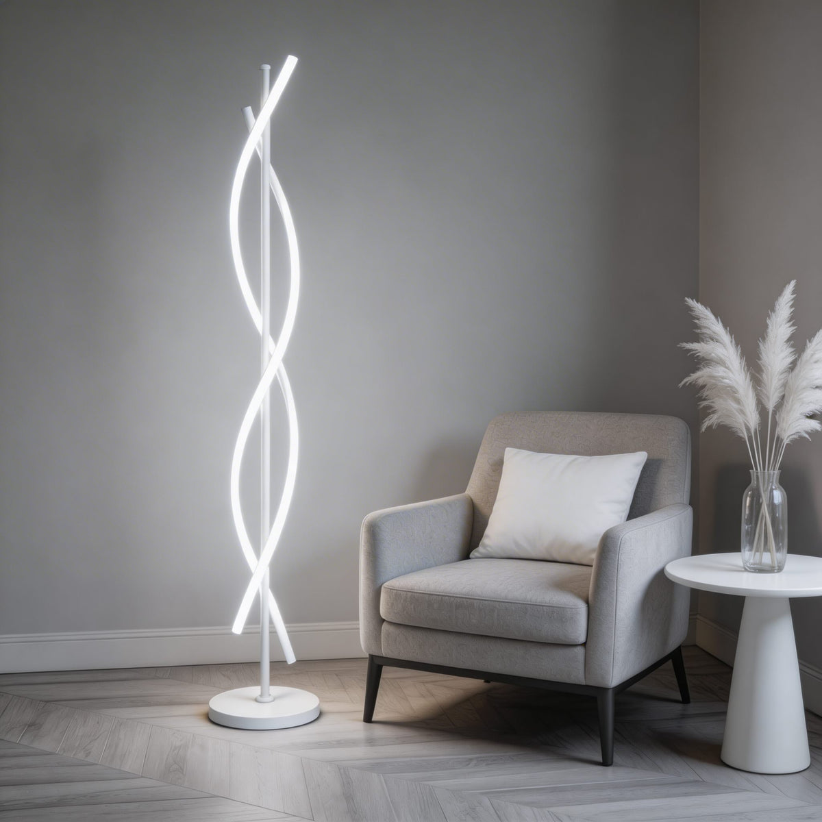 Spiral Aluminium Floor Lamp 360° LED Adjustable Light