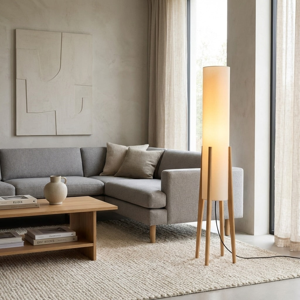 Nordic Wood Tricolor LED Floor Lamp Cloth Shade