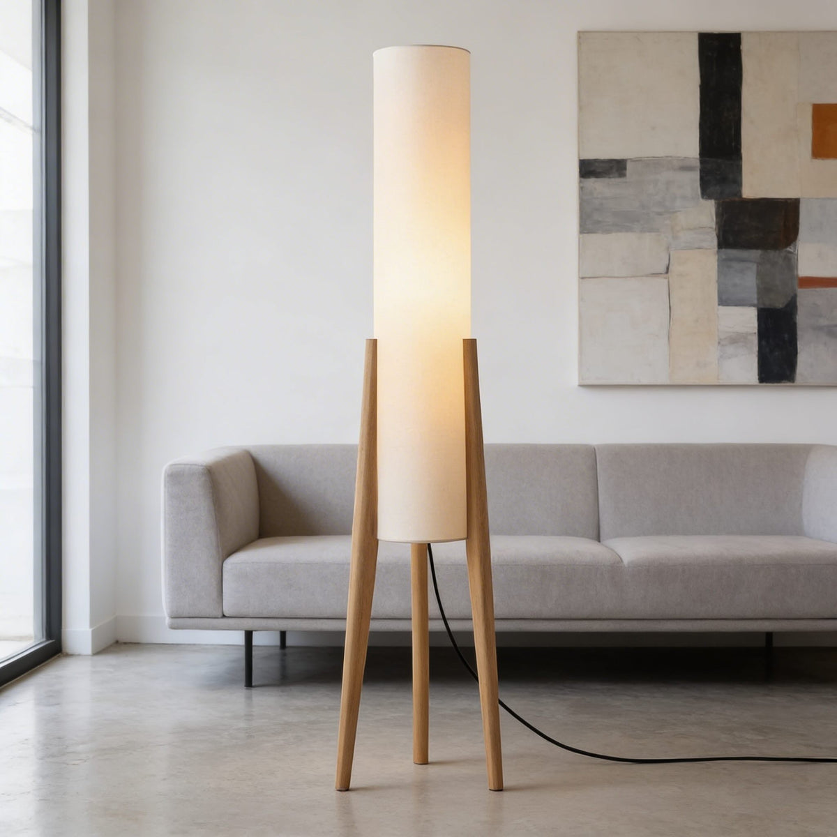Nordic Wood Tricolor LED Floor Lamp Cloth Shade