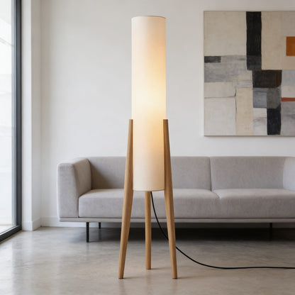 Nordic Wood Tricolor LED Floor Lamp Cloth Shade