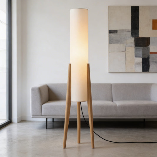 Nordic Wood Tricolor LED Floor Lamp Cloth Shade