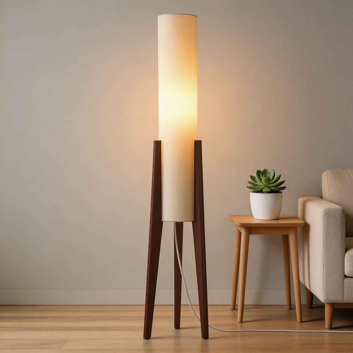 Nordic Wood Tricolor LED Floor Lamp Cloth Shade