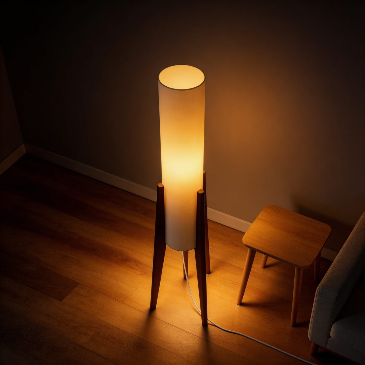Nordic Wood Tricolor LED Floor Lamp Cloth Shade