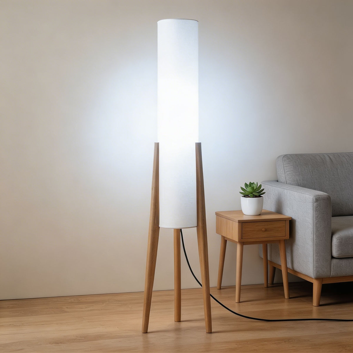 Nordic Wood Tricolor LED Floor Lamp Cloth Shade