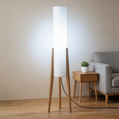 Nordic Wood Tricolor LED Floor Lamp Cloth Shade