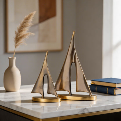 Copper Sailboat Sculpture Gold Finish 20cm Nautical Desk Ornament