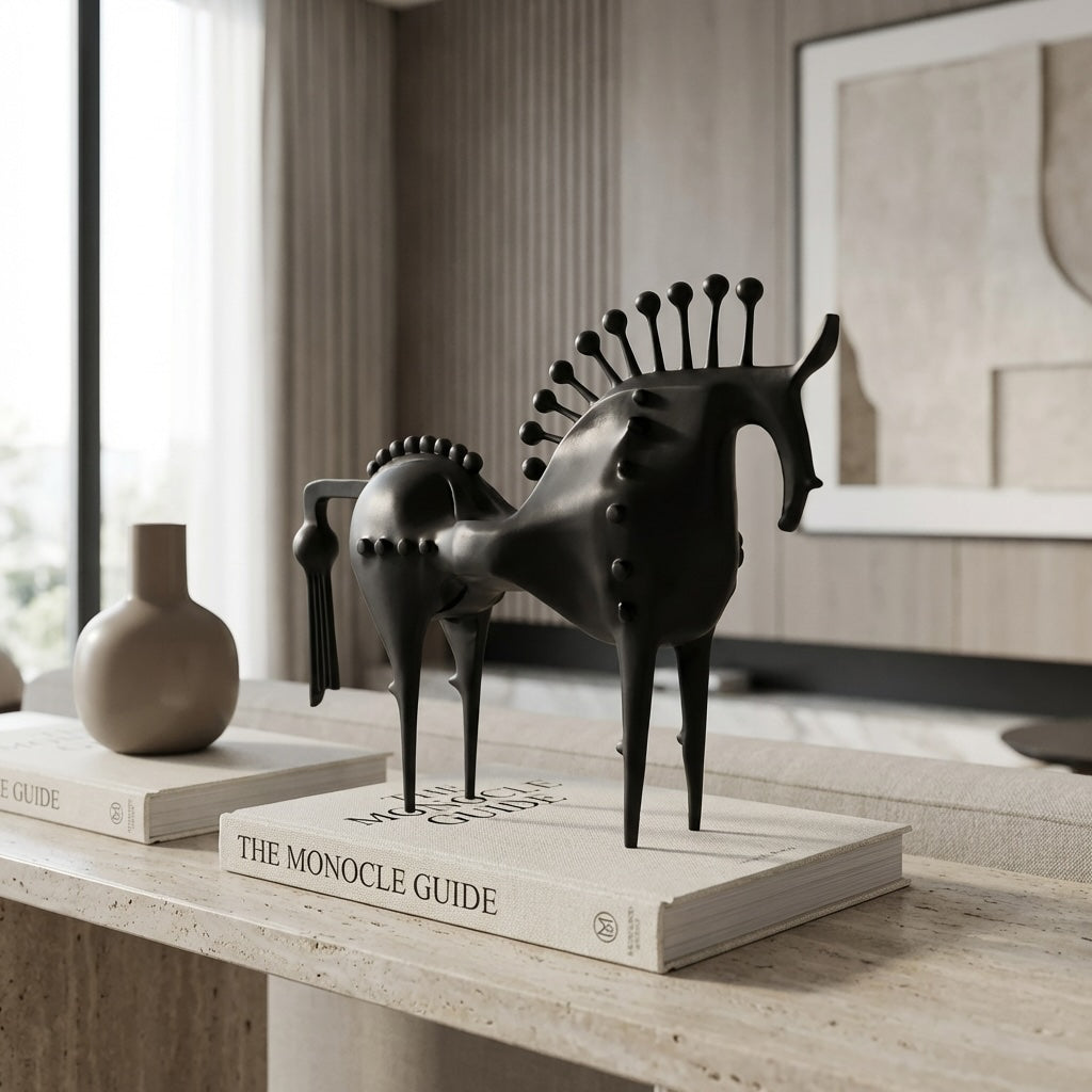 Cast Iron Abstract Horse Statue Handmade Black Decor Sculpture