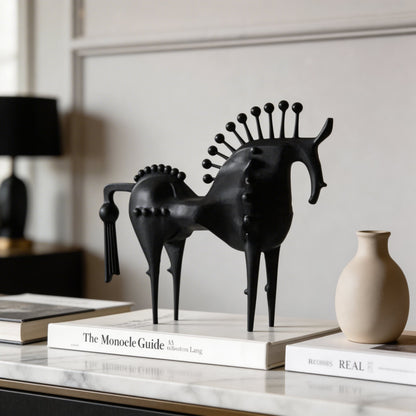 Cast Iron Abstract Horse Statue Handmade Black Decor Sculpture