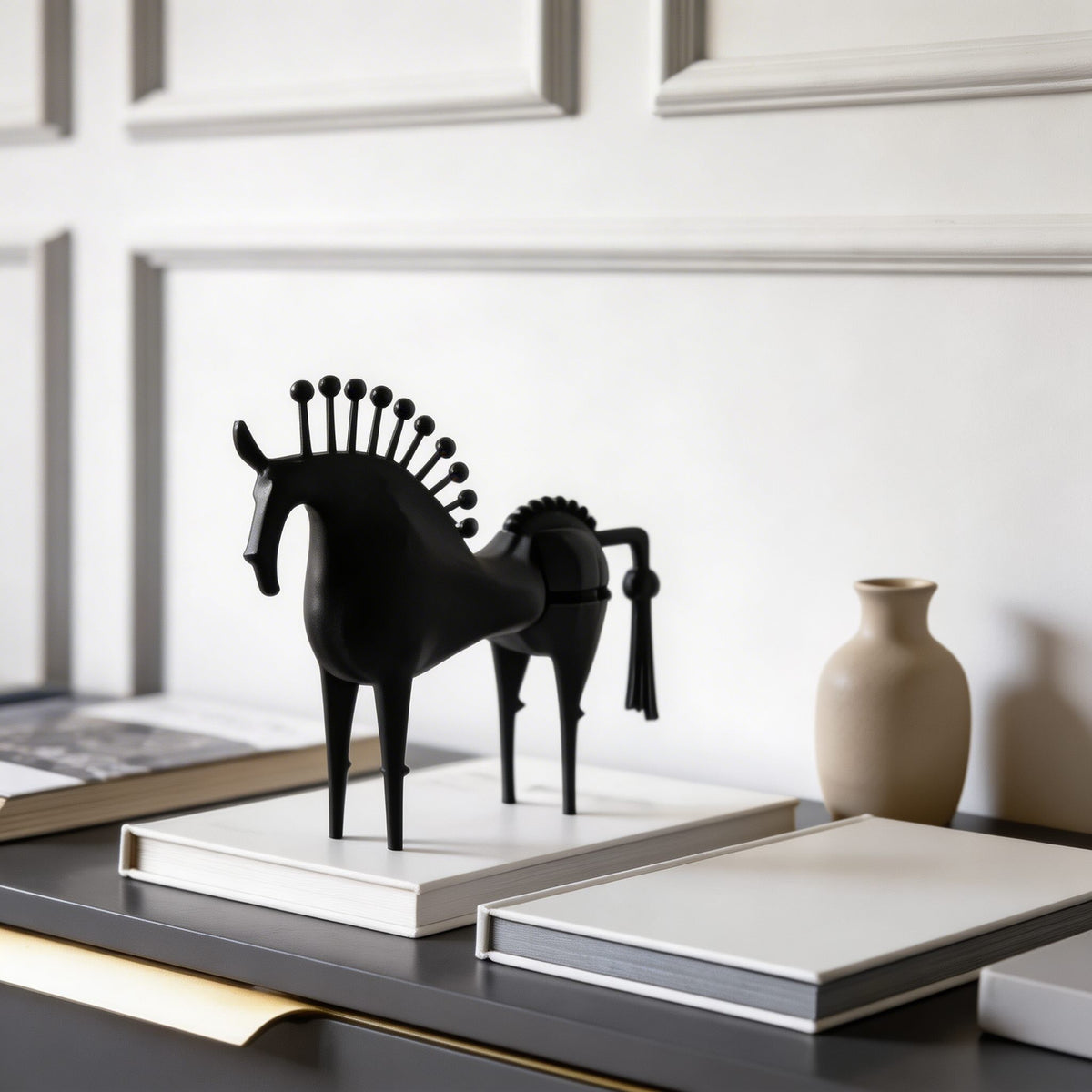 Cast Iron Abstract Horse Statue Handmade Black Decor Sculpture