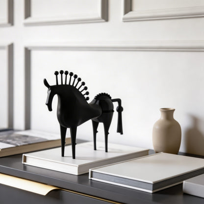 Cast Iron Abstract Horse Statue Handmade Black Decor Sculpture