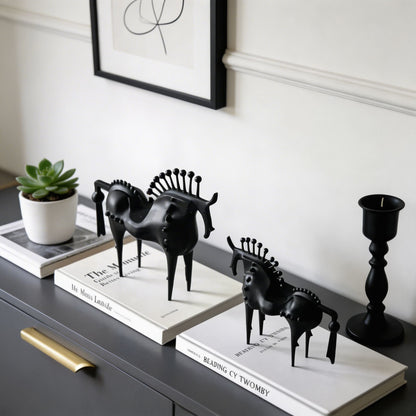Cast Iron Abstract Horse Statue Handmade Black Decor Sculpture