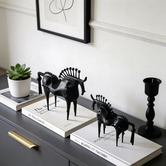 Cast Iron Abstract Horse Statue Handmade Black Decor Sculpture