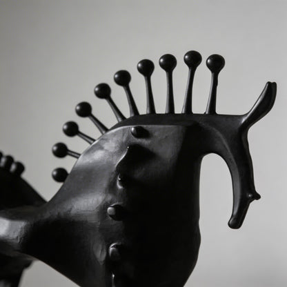 Cast Iron Abstract Horse Statue Handmade Black Decor Sculpture
