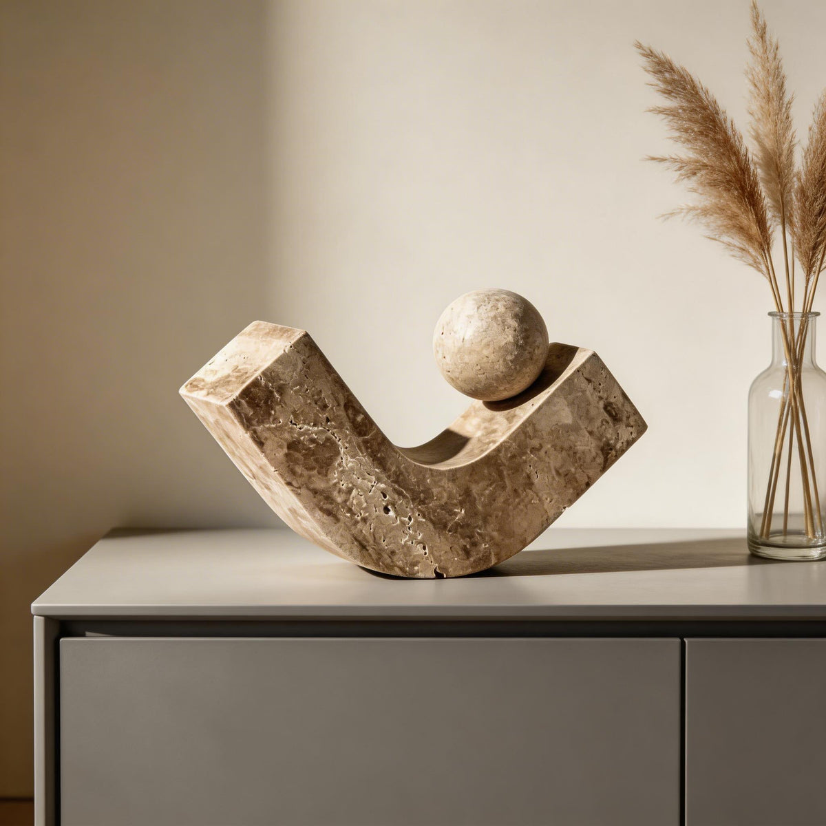 Geometric Arc Desk Sculpture Natural Stone & Resin Minimalist Ornament