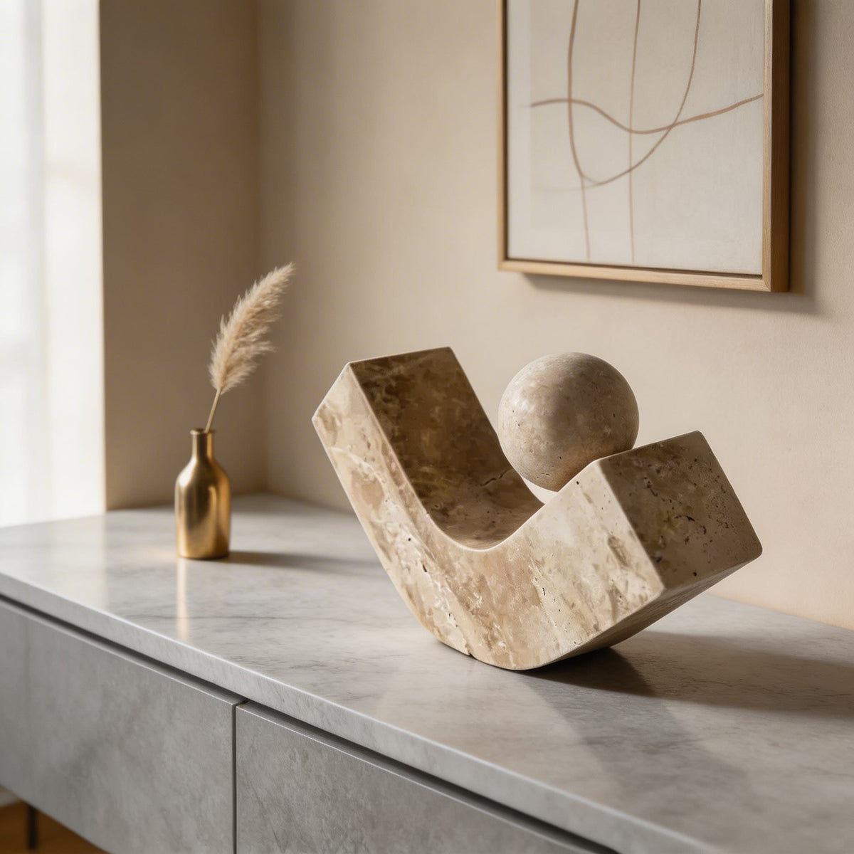 Geometric Arc Desk Sculpture Natural Stone & Resin Minimalist Ornament