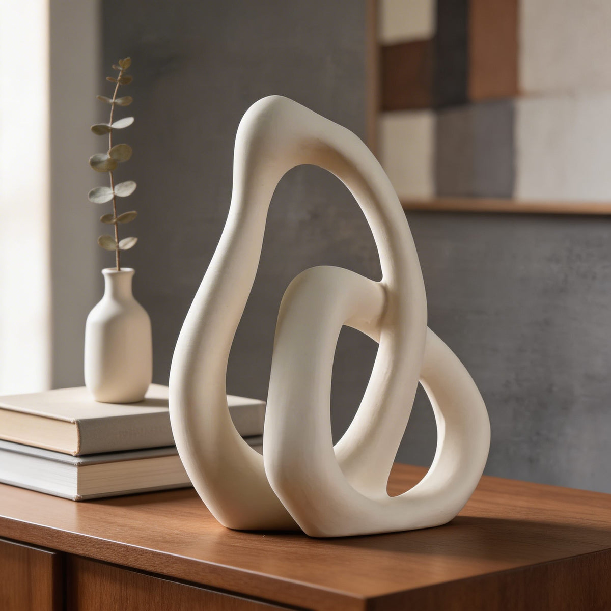 Irregular Ceramic Vase Sculptural Loop Design for Dried Flowers & Pampas