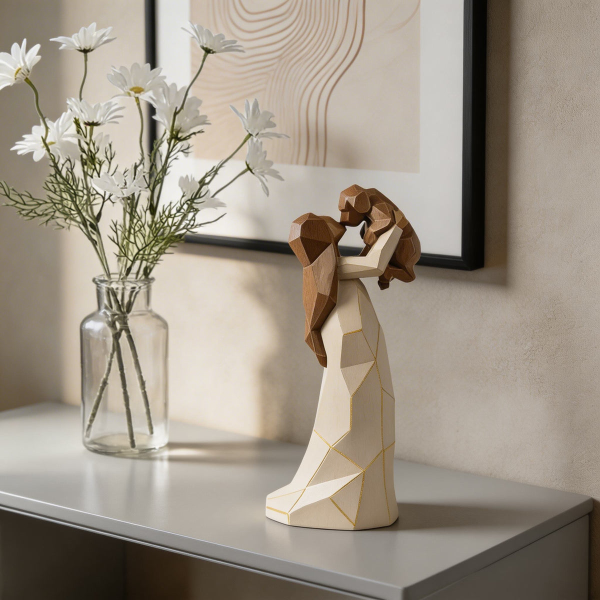 Girl Hugging Dog Geometric Resin Sculpture Desk Ornament Gift