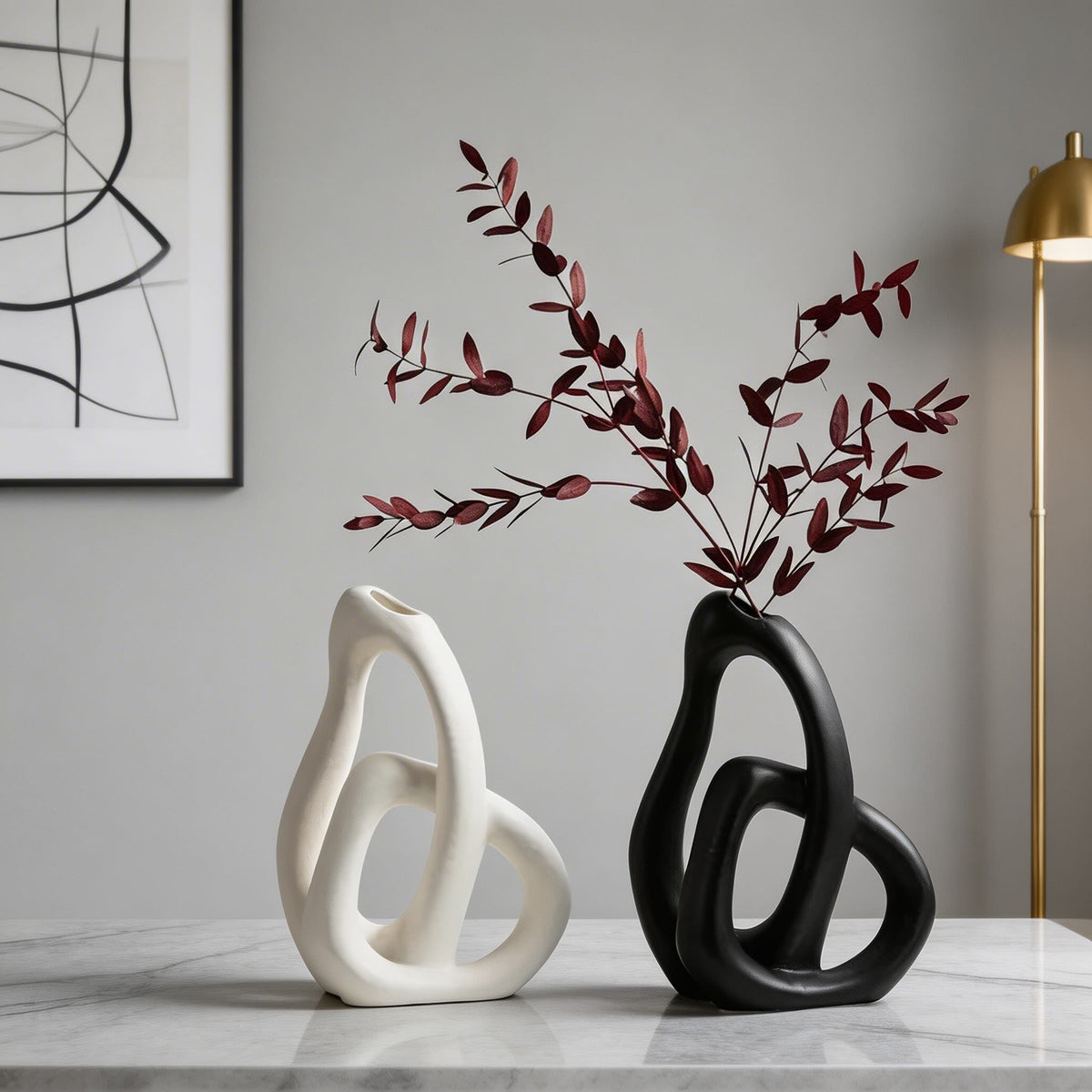 Irregular Ceramic Vase Sculptural Loop Design for Dried Flowers & Pampas