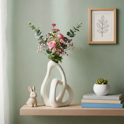 Irregular Ceramic Vase Sculptural Loop Design for Dried Flowers & Pampas