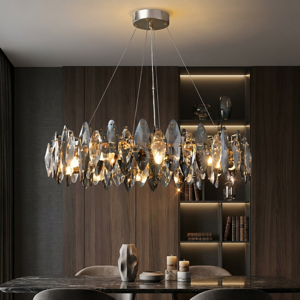 Round K9 Crystal Chandelier Adjustable Iron LED