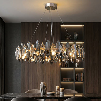 Round K9 Crystal Chandelier Adjustable Iron LED