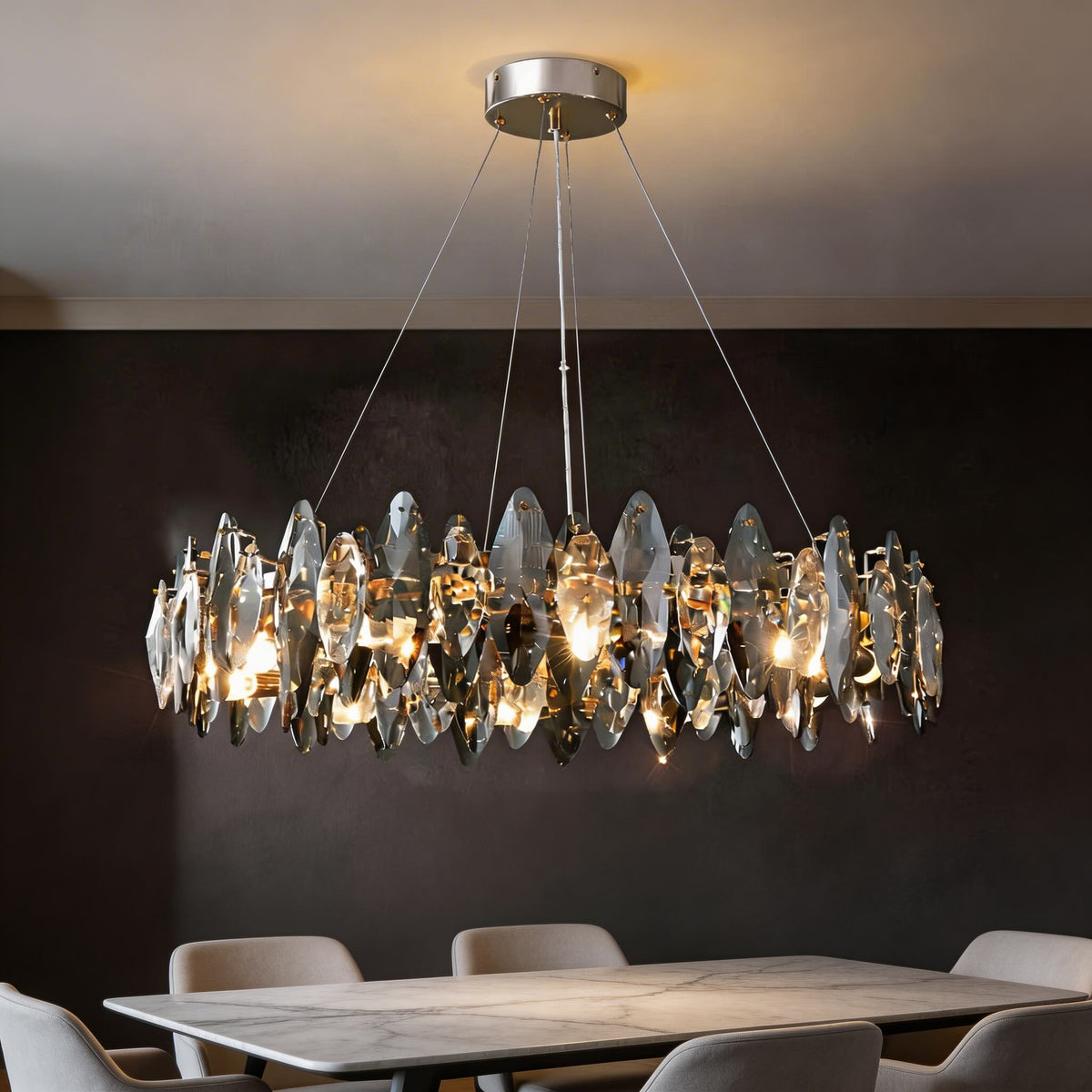Round K9 Crystal Chandelier Adjustable Iron LED
