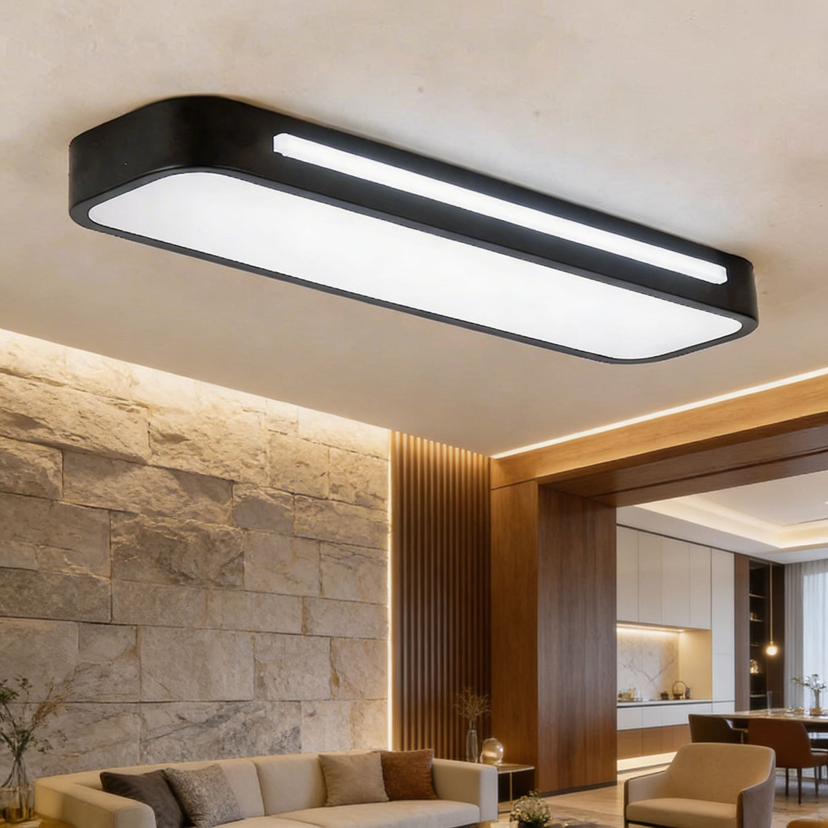 Oval Linear LED Flush Mount Ceiling Light Frosted Acrylic White or Black