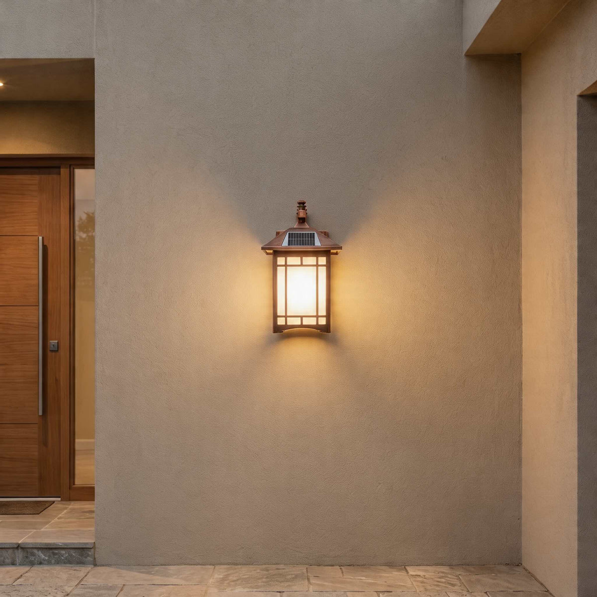 Solar Lights Outdoor Retro Lantern Wall Sconce Wall Mounted Die-Cast Aluminum with Glass Shade and Motion Sensor
