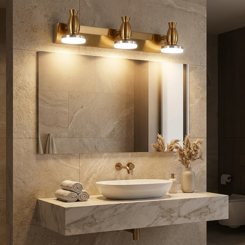 Polished Gold LED Vanity Light 3-Light & 4-Light 180° Adjustable Heads