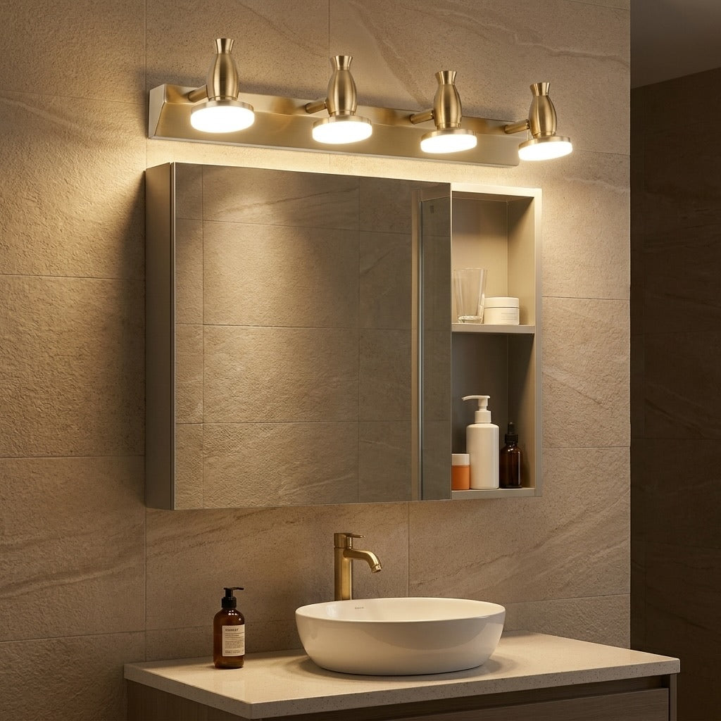 Polished Gold LED Vanity Light 3-Light & 4-Light 180° Adjustable Heads
