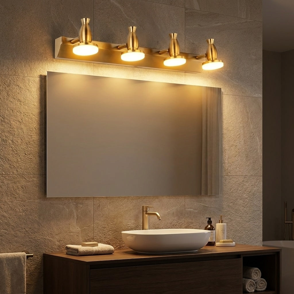 Polished Gold LED Vanity Light 3-Light & 4-Light 180° Adjustable Heads
