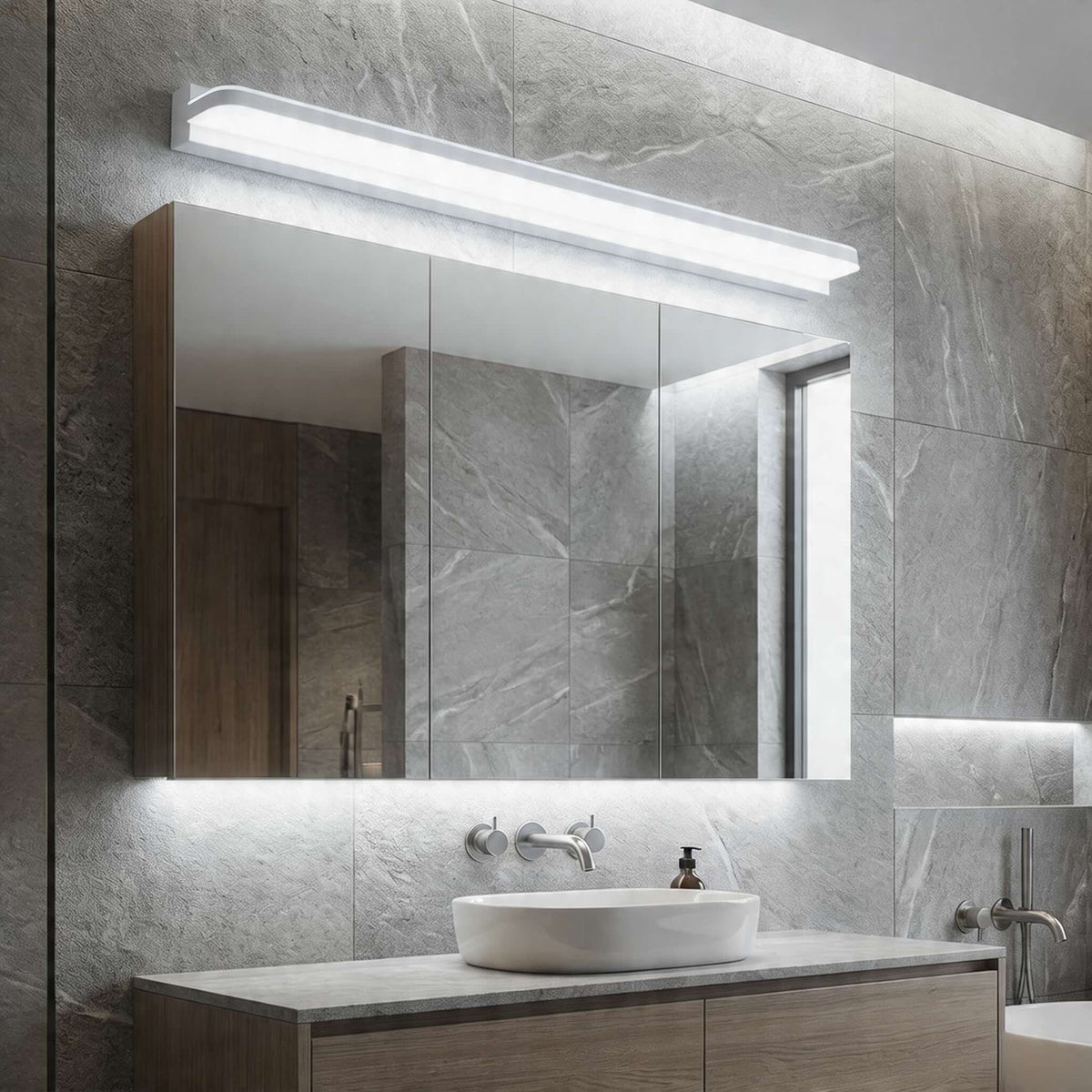Up & Down LED Vanity Light Polished Iron Trim 62–120cm Silver, Black or White