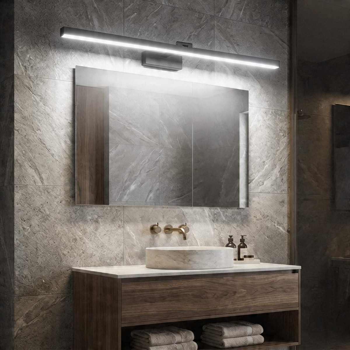 Rotatable Bath Bar LED Vanity Light 60–80cm Black or White Metal & Acrylic