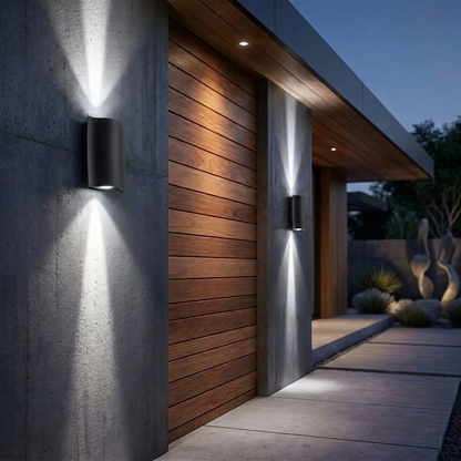 Modern Black Outdoor Wall Light Up Down Fixture Die-Cast Aluminum LED with Clear Glass Shade IP65