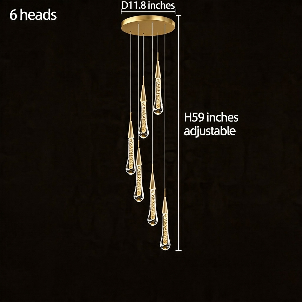 Long Crystal Chandelier Aluminium 1-48 Head LED