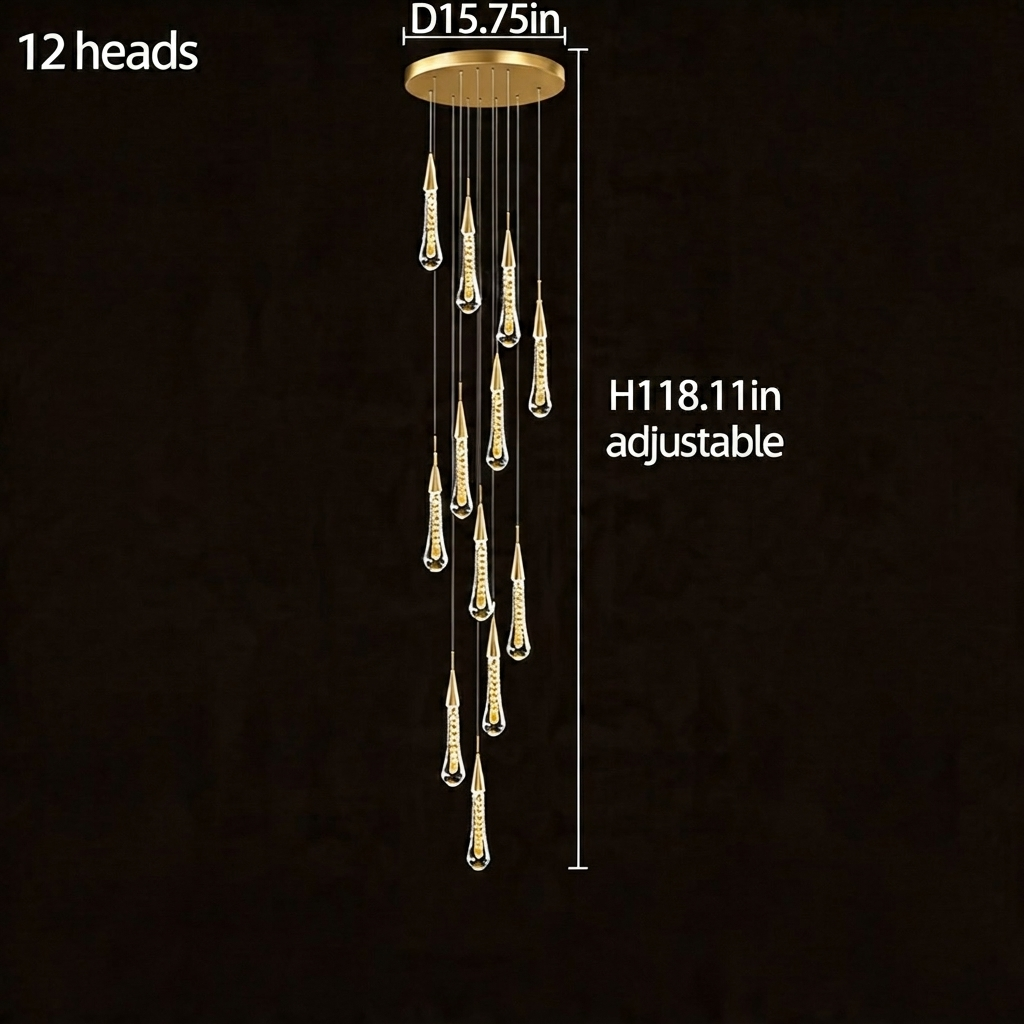 Long Crystal Chandelier Aluminium 1-48 Head LED