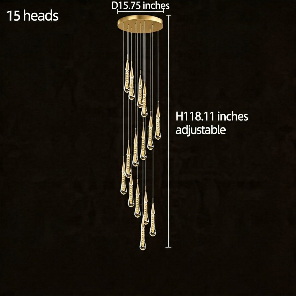Long Crystal Chandelier Aluminium 1-48 Head LED