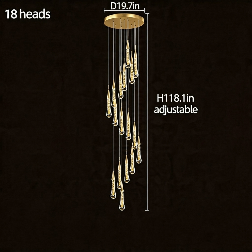 Long Crystal Chandelier Aluminium 1-48 Head LED