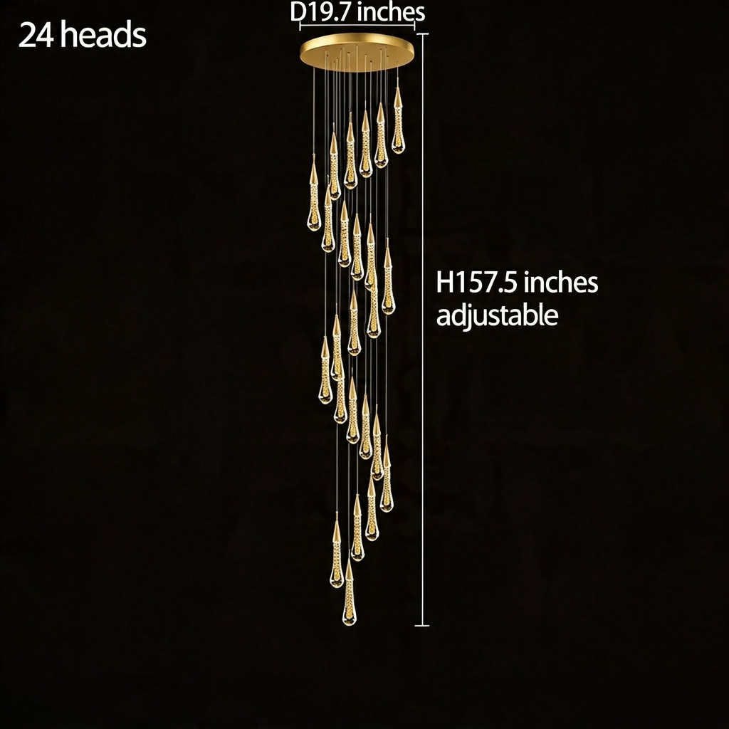Long Crystal Chandelier Aluminium 1-48 Head LED
