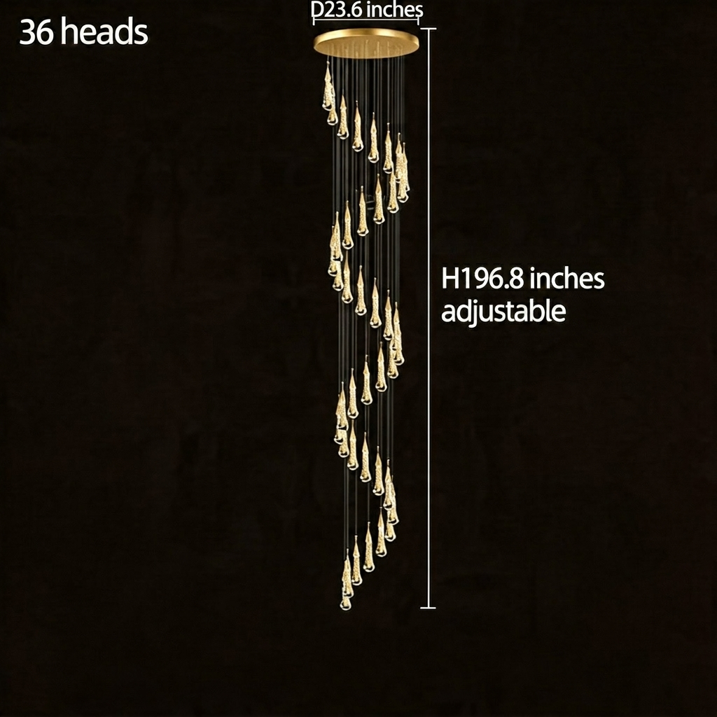 Long Crystal Chandelier Aluminium 1-48 Head LED